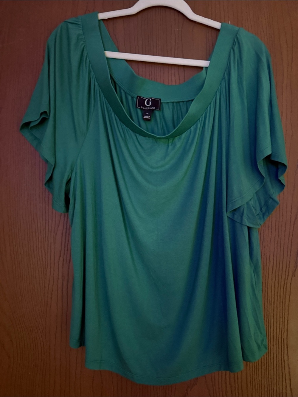 G by Giuliana Emerald Green Draped Scoop Neck Top